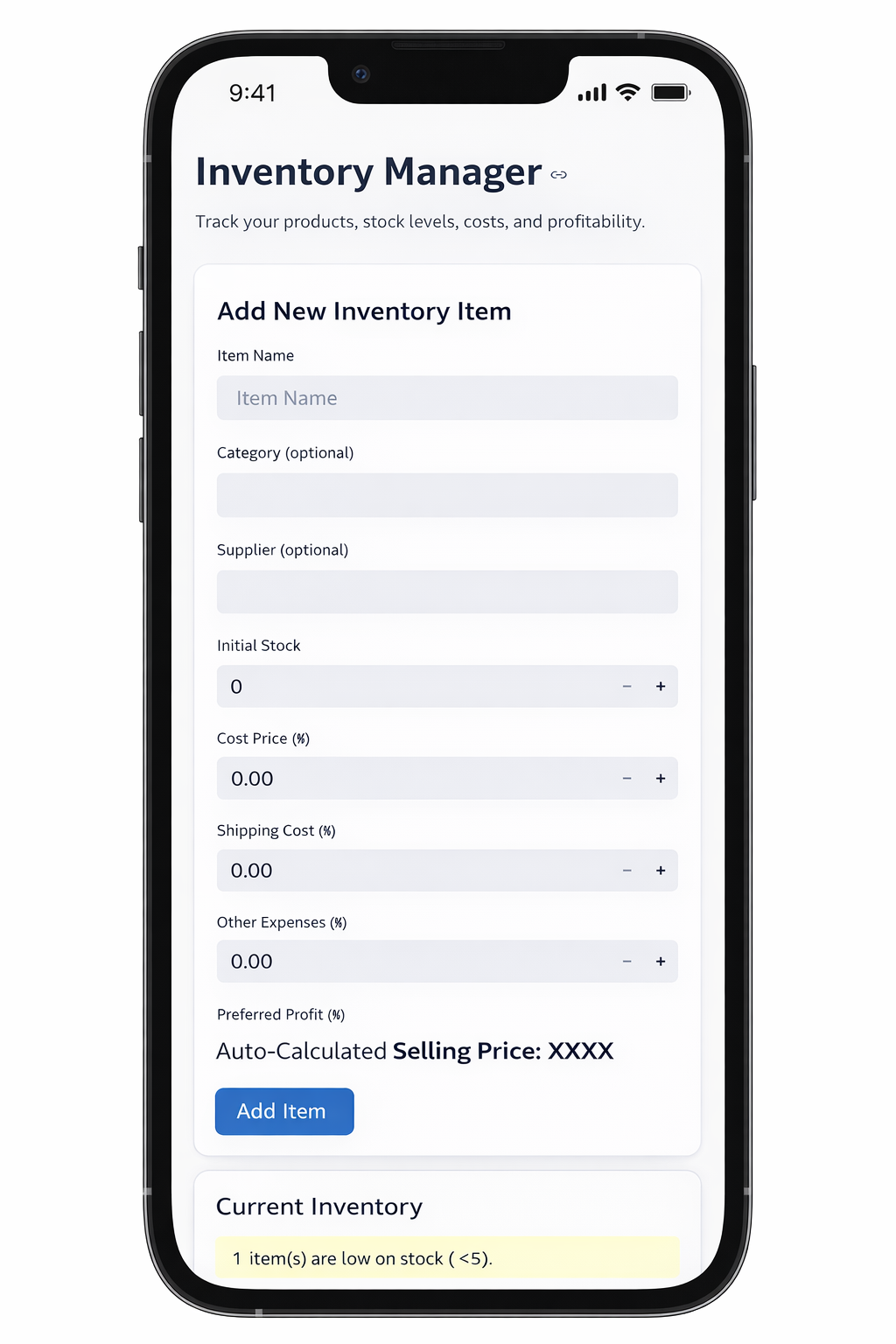 Inventory mobile view